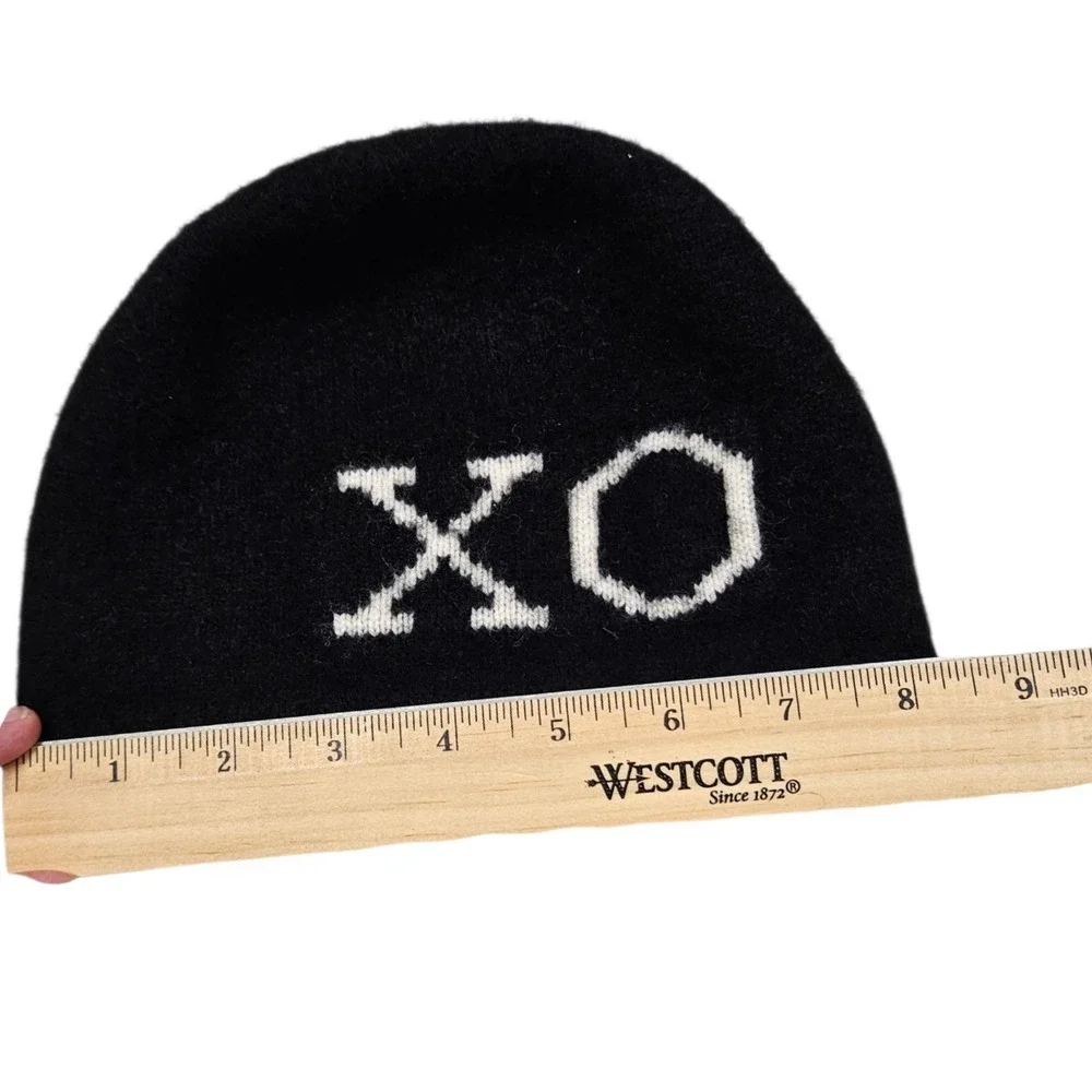 The Cashmere Project Beanie Women OS Black 100% Cashmere XO Knit Hat Winter Chic
